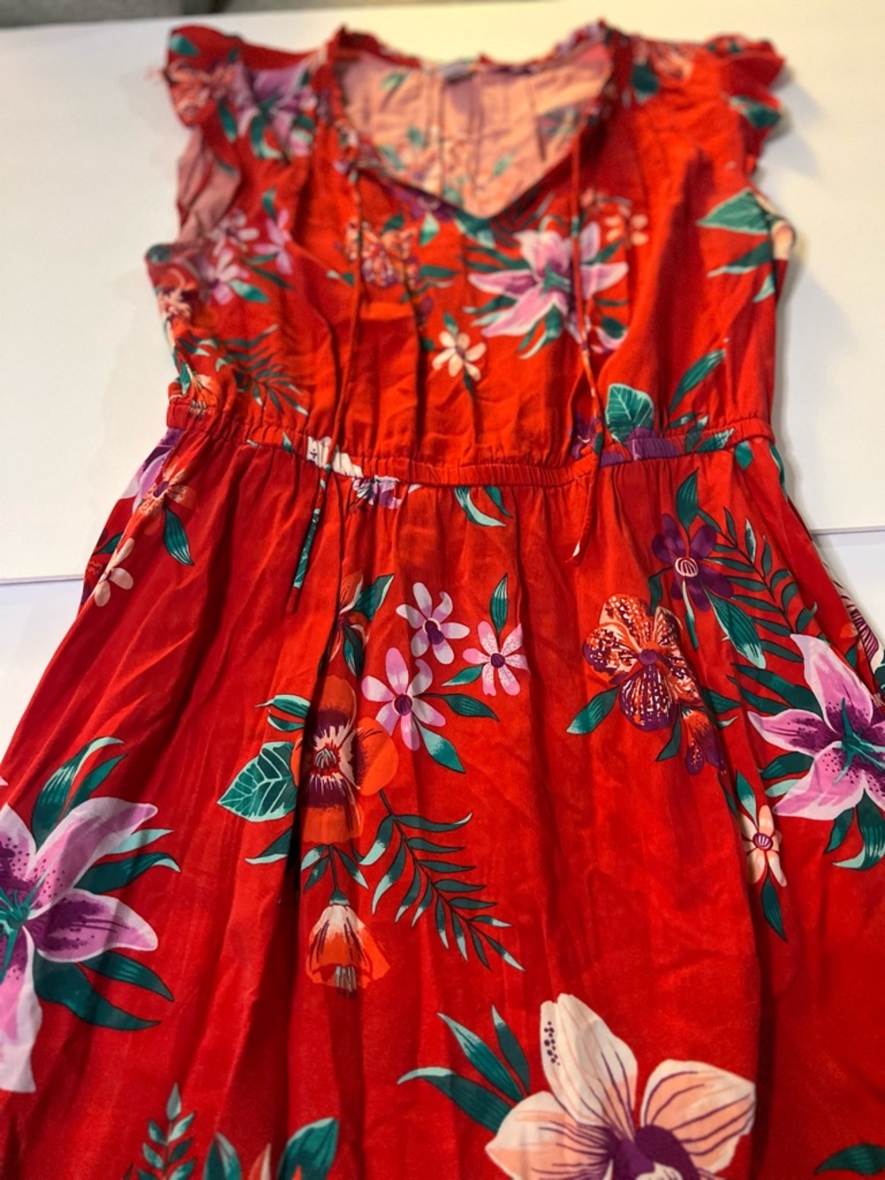 Old Navy Pink Tropical Print Dress with Teal Accents